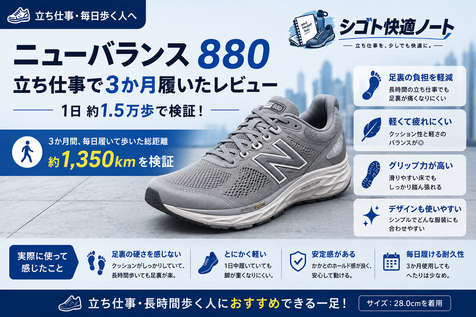 ニューバランス880を立ち仕事で3か月履いたレビューのアイキャッチ